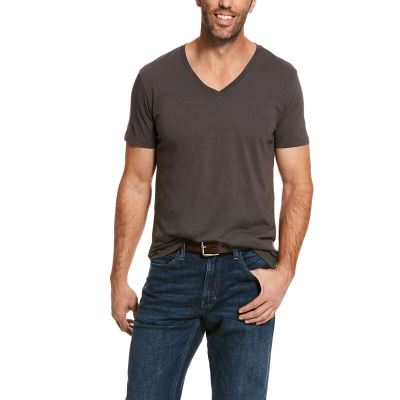 Ariat Western: Manga Corta V-neck Camisetas Hombre - Gris Oscuro (HMVZA6023)